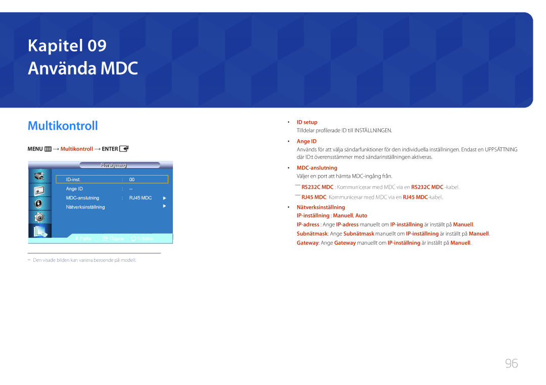 Samsung LH46UDCBLBB/EN, LH55UDCBLBB/EN manual Menu m Multikontroll Enter, ID setup, Ange ID, MDC-anslutning 