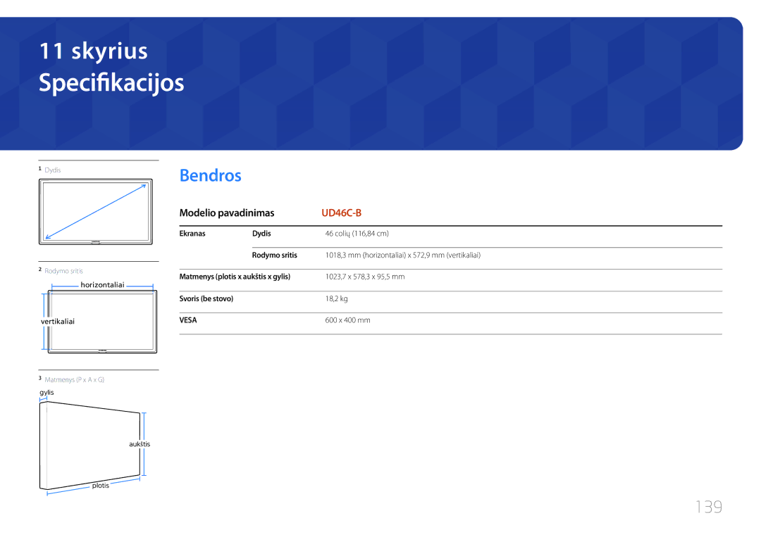 Samsung LH55UDCBLBB/EN, LH46UDCBLBB/EN manual Bendros, 139, Modelio pavadinimas 