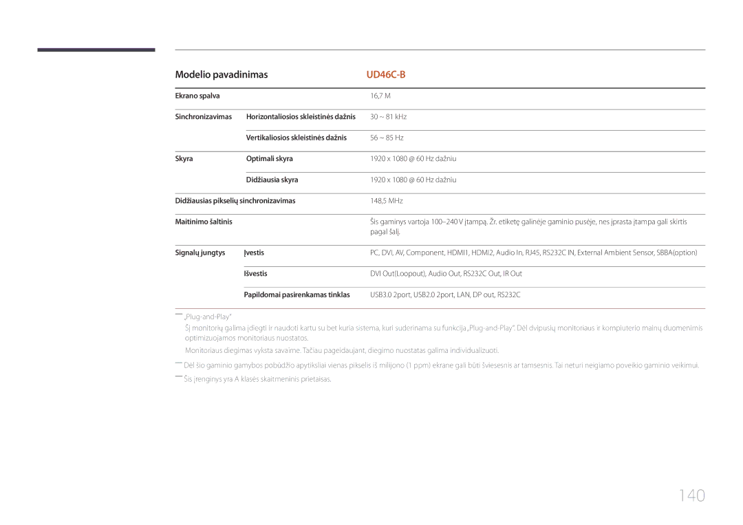 Samsung LH46UDCBLBB/EN, LH55UDCBLBB/EN manual 140, UD46C-B 