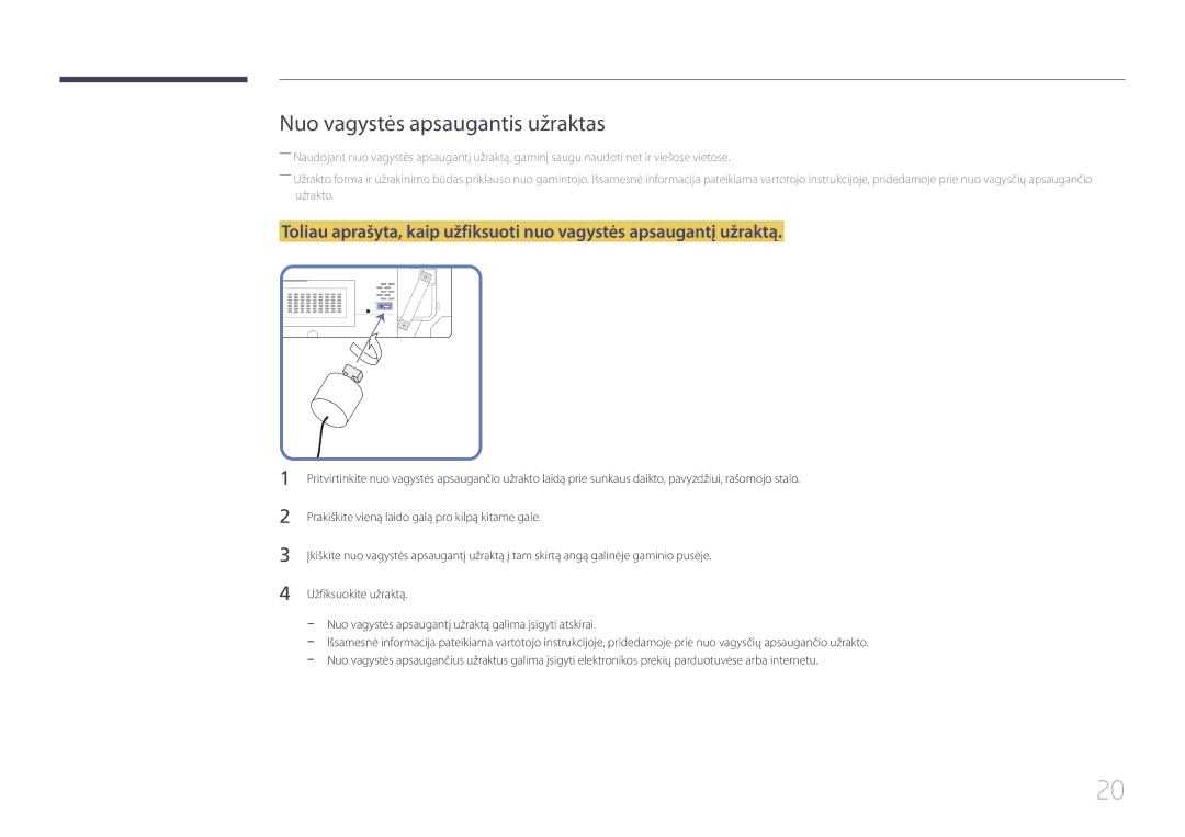 Samsung LH46UDCBLBB/EN, LH55UDCBLBB/EN manual Nuo vagystės apsaugantis užraktas 