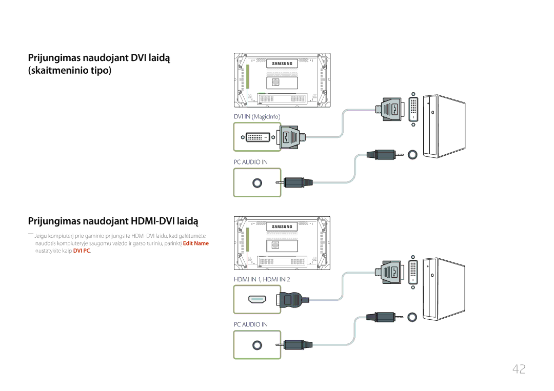 Samsung LH46UDCBLBB/EN manual Prijungimas naudojant DVI laidą skaitmeninio tipo, Prijungimas naudojant HDMI-DVI laidą 