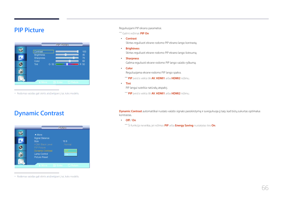 Samsung LH46UDCBLBB/EN, LH55UDCBLBB/EN manual PIP Picture, Dynamic Contrast 