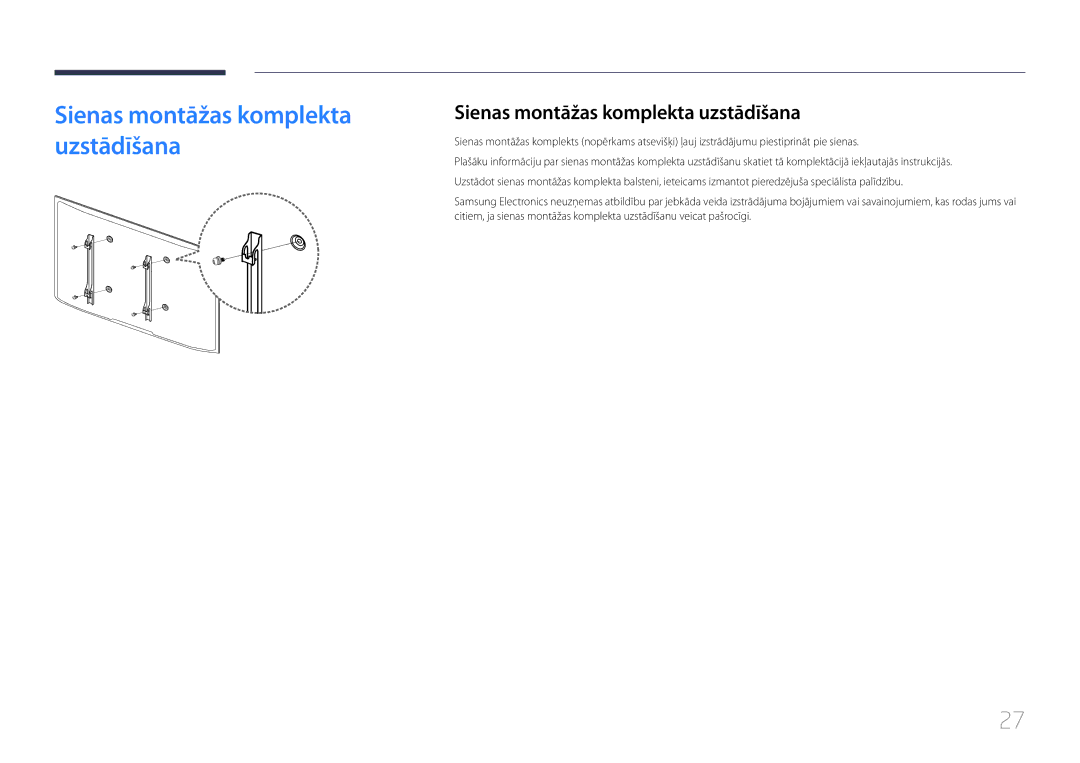 Samsung LH55UDCBLBB/EN, LH46UDCBLBB/EN manual Sienas montāžas komplekta uzstādīšana 