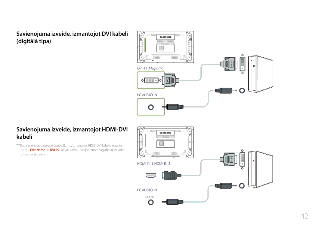 Samsung LH46UDCBLBB/EN, LH55UDCBLBB/EN manual Savienojuma izveide, izmantojot DVI kabeli digitālā tipa 