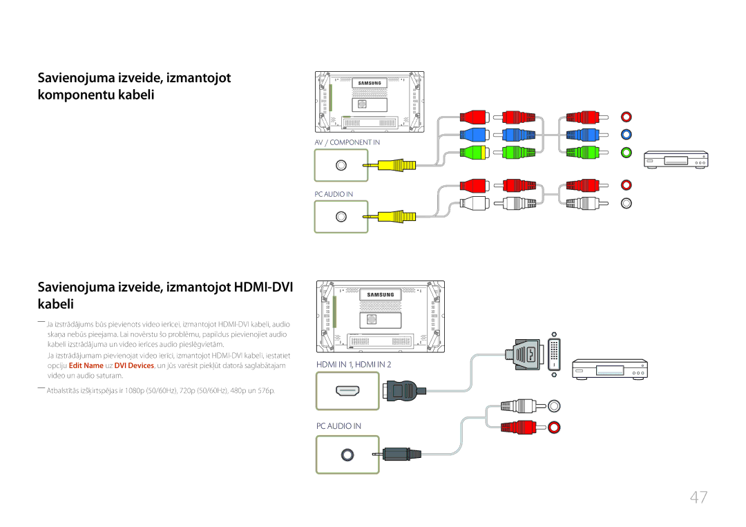 Samsung LH55UDCBLBB/EN, LH46UDCBLBB/EN manual Savienojuma izveide, izmantojot komponentu kabeli 