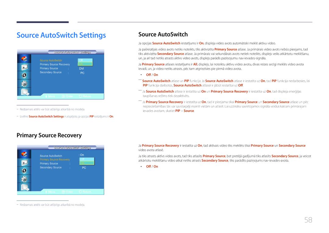 Samsung LH46UDCBLBB/EN, LH55UDCBLBB/EN manual Source AutoSwitch Settings, Primary Source Recovery 