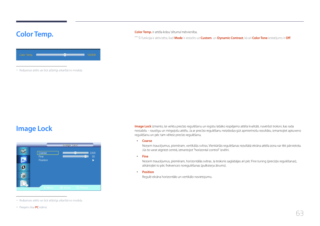 Samsung LH55UDCBLBB/EN, LH46UDCBLBB/EN manual Color Temp, Image Lock, Coarse, Fine, Position 