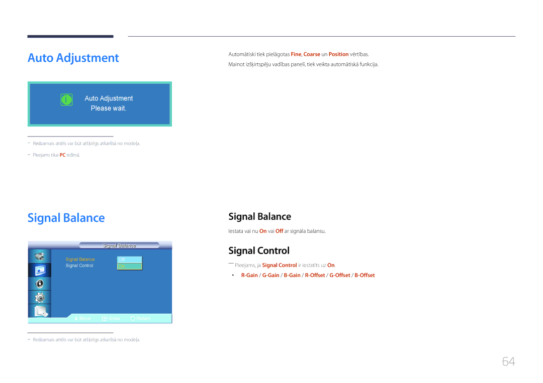 Samsung LH46UDCBLBB/EN, LH55UDCBLBB/EN manual Auto Adjustment, Signal Balance, Iestata vai nu On vai Off ar signāla balansu 