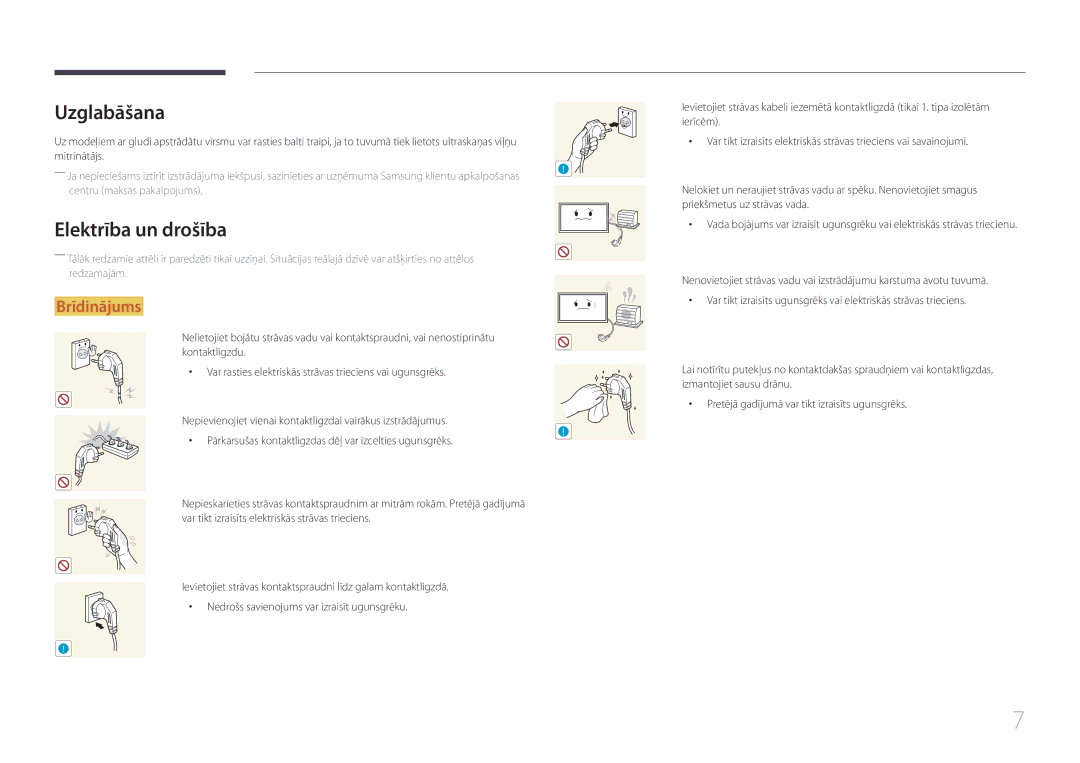 Samsung LH55UDCBLBB/EN, LH46UDCBLBB/EN manual Uzglabāšana, Elektrība un drošība 