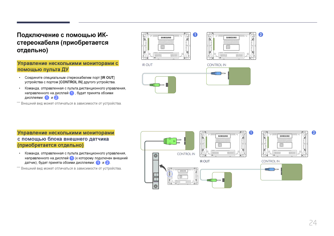 Samsung LH46UDCBLBB/EN, LH55UDCBLBB/EN manual Управление несколькими мониторами с помощью пульта ДУ, Ir Out 