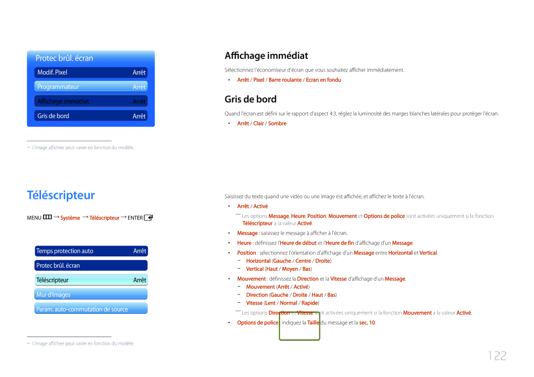 Samsung LH46UDCPLBB/EN, LH55UDCPLBB/EN manual Téléscripteur, 122, Affichage immédiat, Gris de bord 