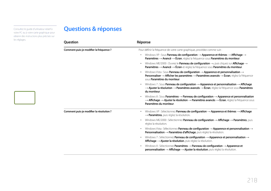 Samsung LH46UDCPLBB/EN manual Questions & réponses, 218, Question Réponse, Comment puis-je modifier la fréquence ? 