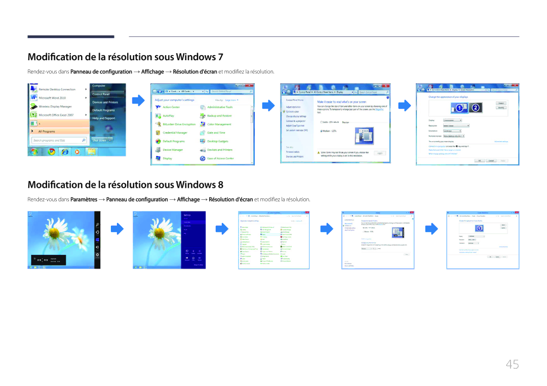 Samsung LH55UDCPLBB/EN, LH46UDCPLBB/EN manual Modification de la résolution sous Windows 