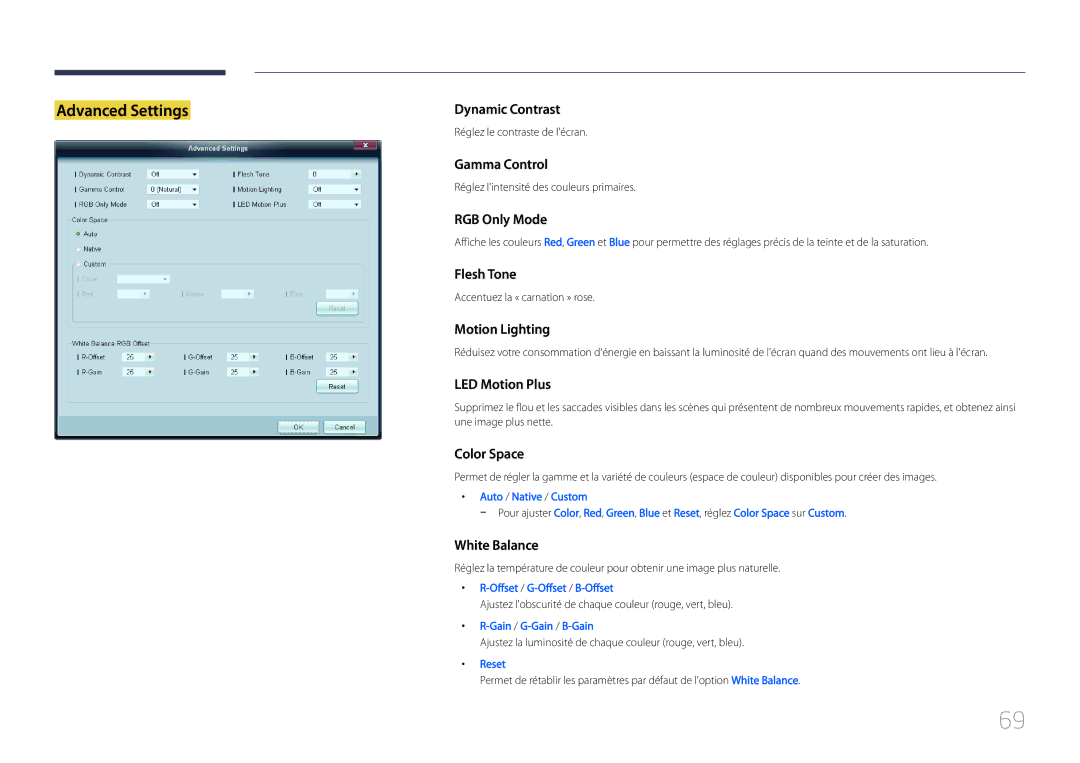 Samsung LH55UDCPLBB/EN, LH46UDCPLBB/EN manual Réglez le contraste de lécran, Réglez lintensité des couleurs primaires 