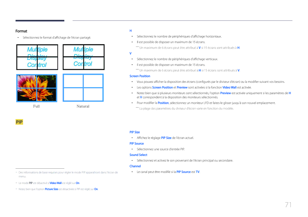 Samsung LH55UDCPLBB/EN, LH46UDCPLBB/EN manual Format, Sélectionnez le format daffichage de lécran partagé 