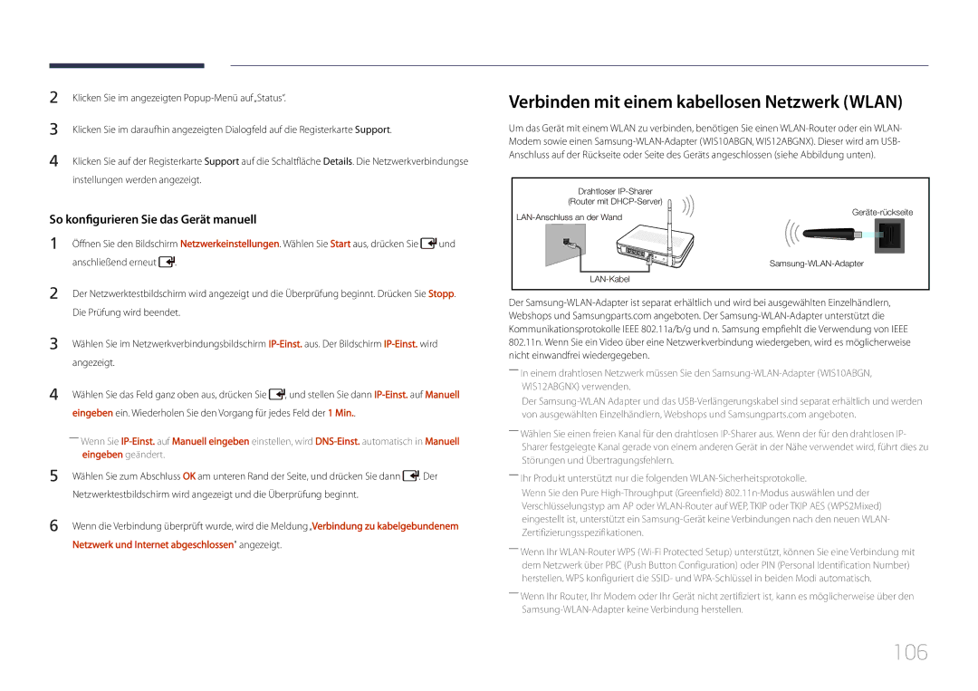 Samsung LH46UDCPLBB/EN 106, Verbinden mit einem kabellosen Netzwerk Wlan, Netzwerk und Internet abgeschlossen angezeigt 