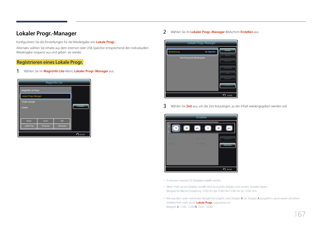 Samsung LH55UDCPLBB/EN, LH46UDCPLBB/EN manual 167, Lokaler Progr.-Manager, Registrieren eines Lokale Progr 