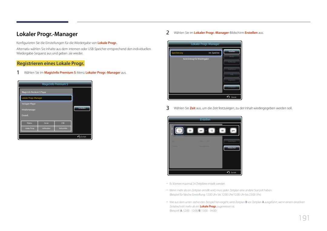 Samsung LH55UDCPLBB/EN, LH46UDCPLBB/EN manual 191, Lokaler Progr.-Manager 