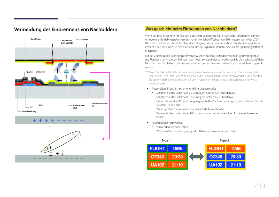 Samsung LH55UDCPLBB/EN, LH46UDCPLBB/EN manual 239, Vermeidung des Einbrennens von Nachbildern 