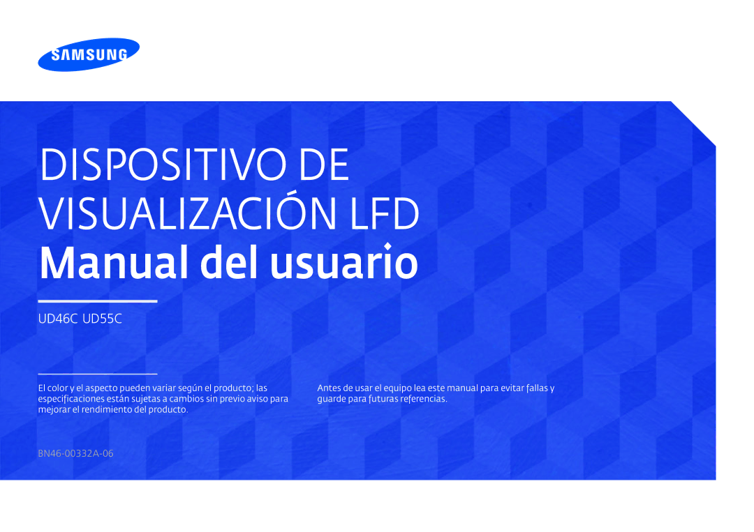 Samsung LH55UDCPLBB/EN, LH46UDCPLBB/EN manual Dispositivo DE Visualización LFD Manual del usuario 