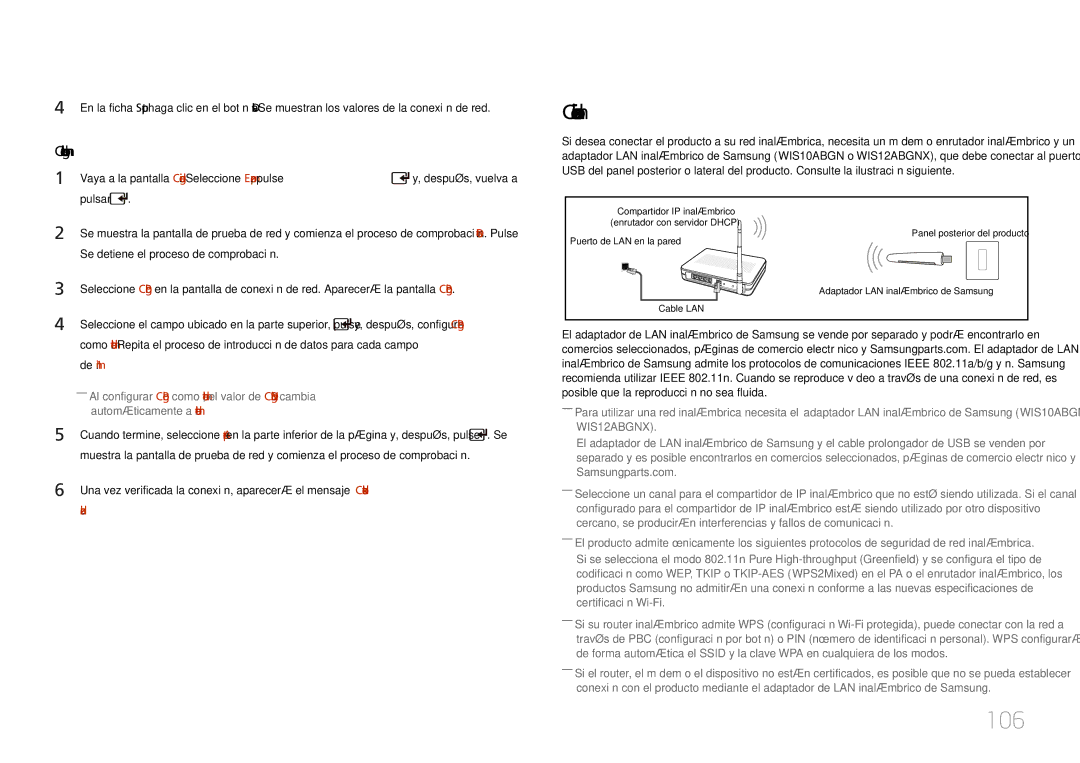 Samsung LH46UDCPLBB/EN 106, Conexión a una red inalámbrica, Automáticamente a Introducir manualmente, Finalizada 