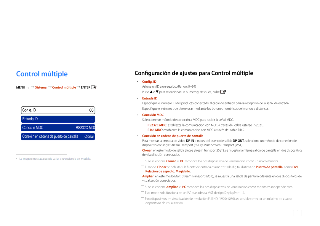 Samsung LH55UDCPLBB/EN, LH46UDCPLBB/EN manual Sistema, Control múltiple, 111 