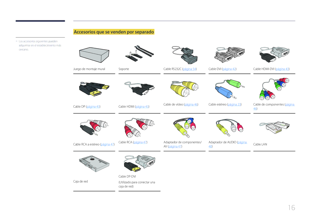 Samsung LH46UDCPLBB/EN, LH55UDCPLBB/EN manual Accesorios que se venden por separado 