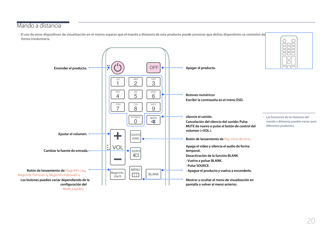 Samsung LH46UDCPLBB/EN, LH55UDCPLBB/EN manual Mando a distancia, Vol 