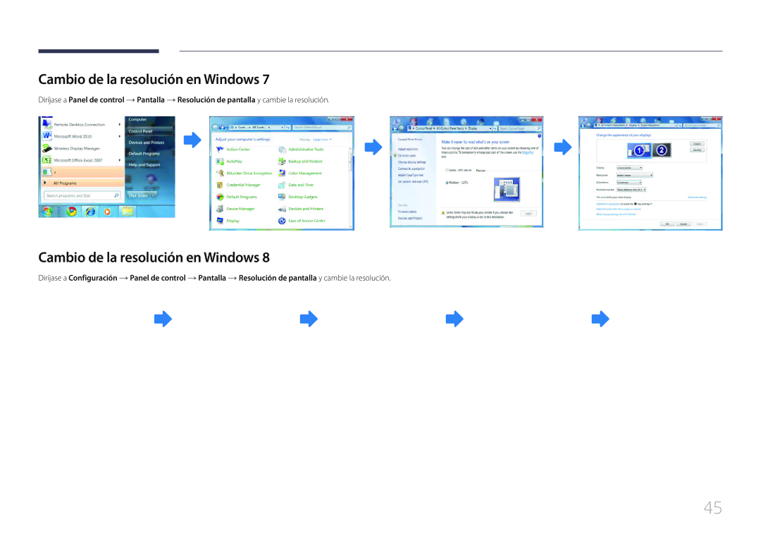 Samsung LH55UDCPLBB/EN, LH46UDCPLBB/EN manual Cambio de la resolución en Windows 