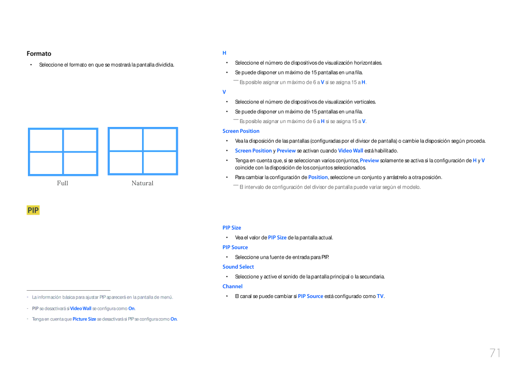 Samsung LH55UDCPLBB/EN manual Vea el valor de PIP Size de la pantalla actual, Seleccione una fuente de entrada para PIP 