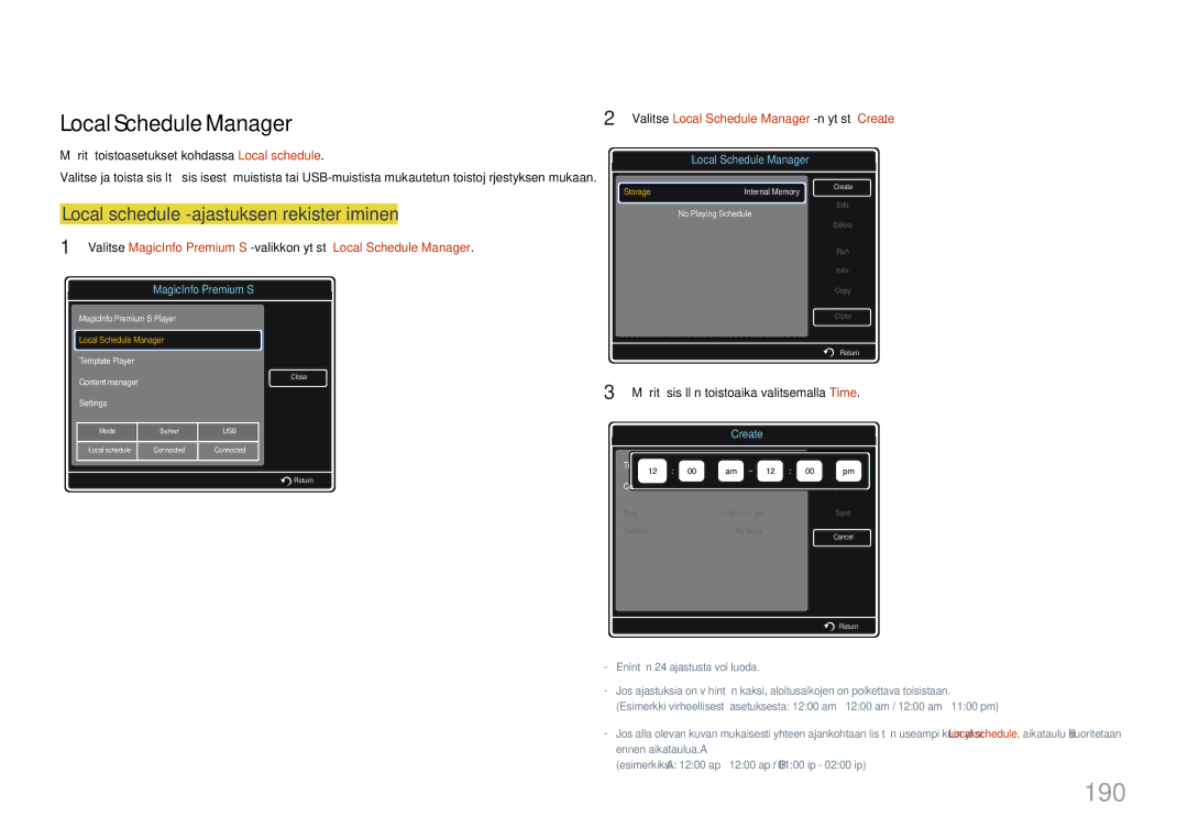 Samsung LH46UDCPLBB/EN, LH55UDCPLBB/EN manual 190, Local Schedule Manager 