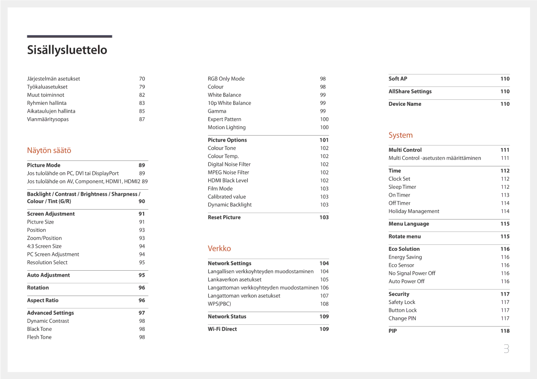 Samsung LH55UDCPLBB/EN, LH46UDCPLBB/EN manual Näytön säätö 