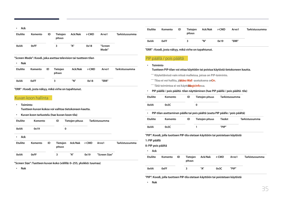 Samsung LH55UDCPLBB/EN, LH46UDCPLBB/EN manual Kuvan koon hallinta, PIP päällä / pois päältä 