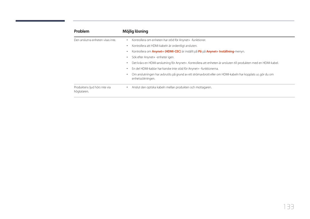 Samsung LH55UDCPLBB/EN, LH46UDCPLBB/EN manual 133, Problem 