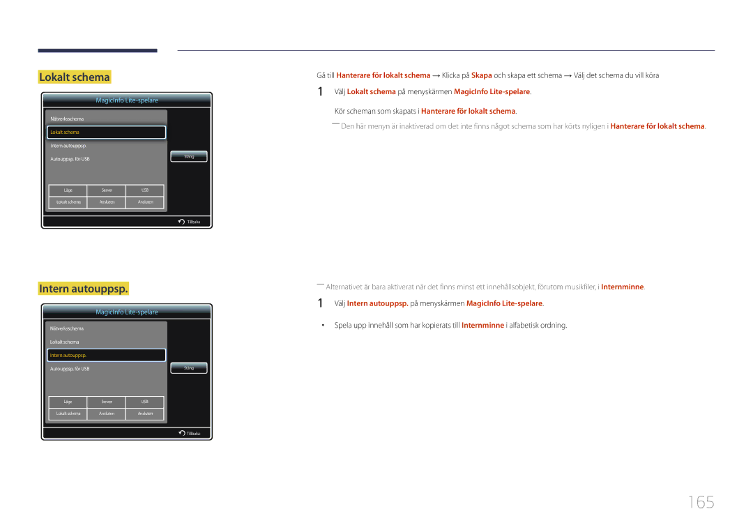 Samsung LH55UDCPLBB/EN, LH46UDCPLBB/EN manual 165, Lokalt schema, Intern autouppsp 