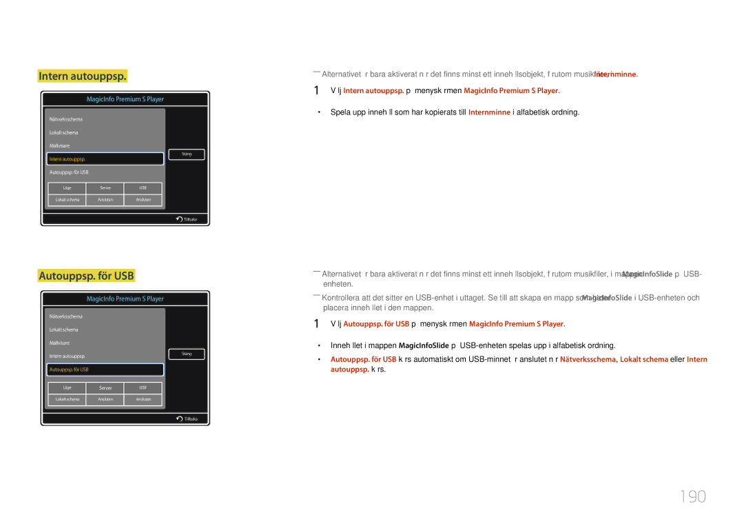 Samsung LH46UDCPLBB/EN, LH55UDCPLBB/EN manual 190, Intern autouppsp 