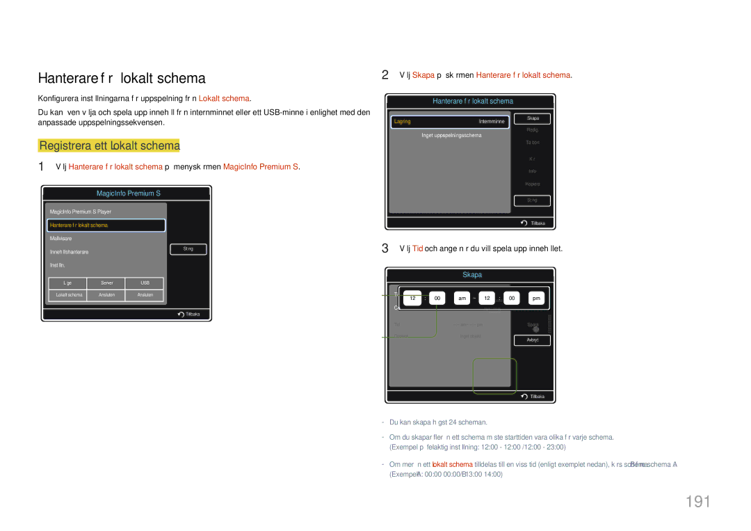 Samsung LH55UDCPLBB/EN, LH46UDCPLBB/EN manual 191, Hanterare för lokalt schema 