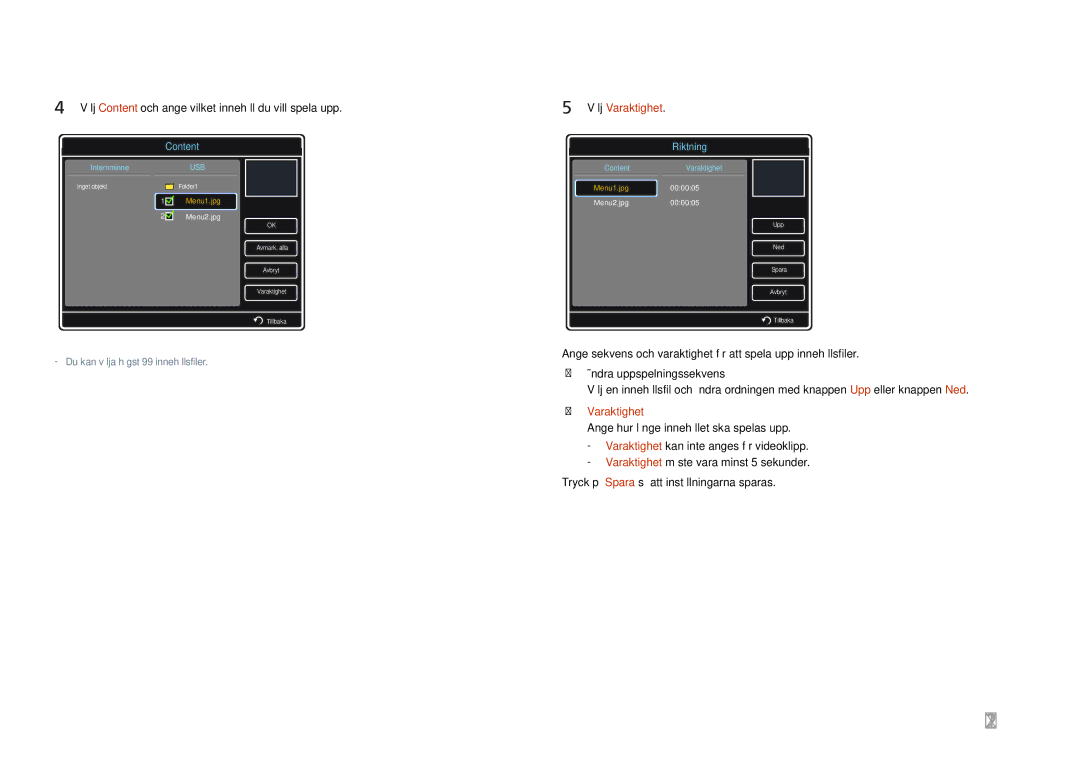 Samsung LH46UDCPLBB/EN, LH55UDCPLBB/EN manual 192, Välj Content och ange vilket innehåll du vill spela upp 