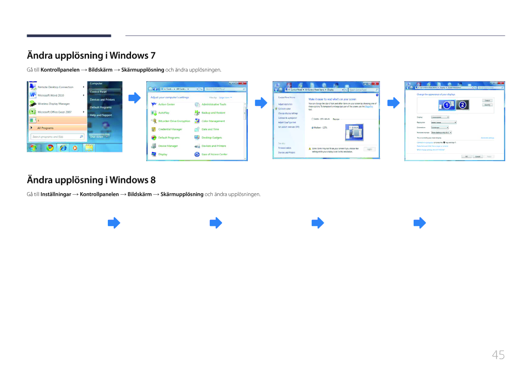 Samsung LH55UDCPLBB/EN, LH46UDCPLBB/EN manual Ändra upplösning i Windows 