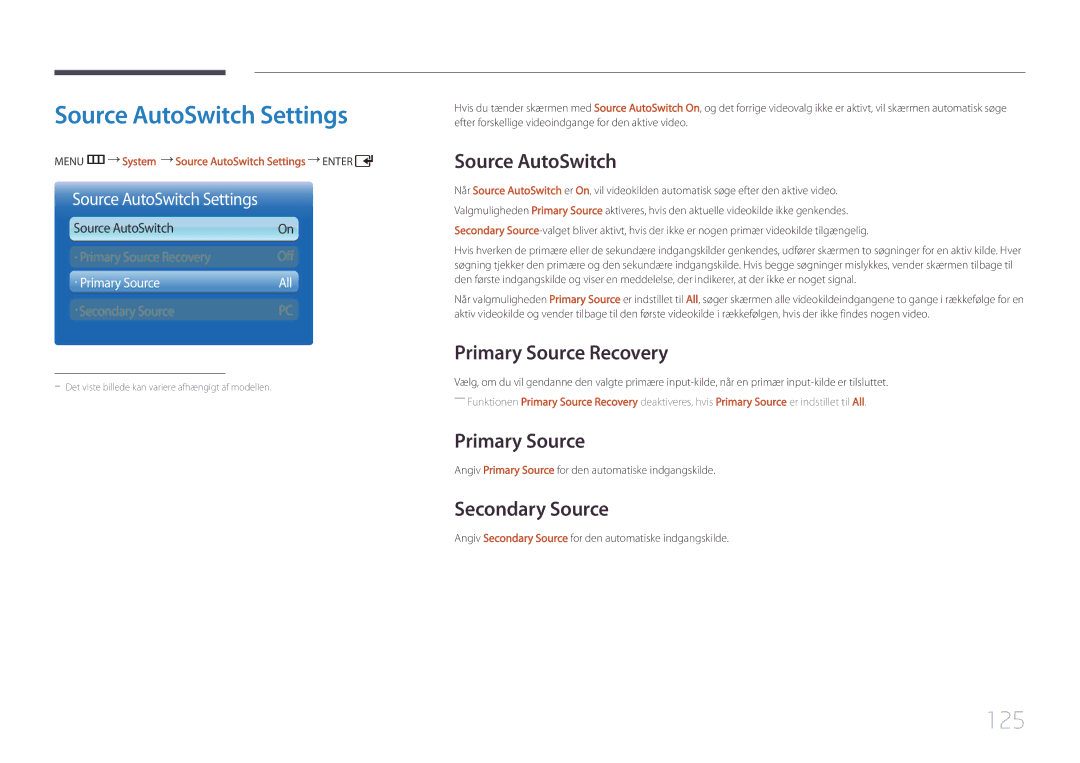 Samsung LH55UDCPLBB/EN, LH46UDCPLBB/EN manual Source AutoSwitch Settings, 125 