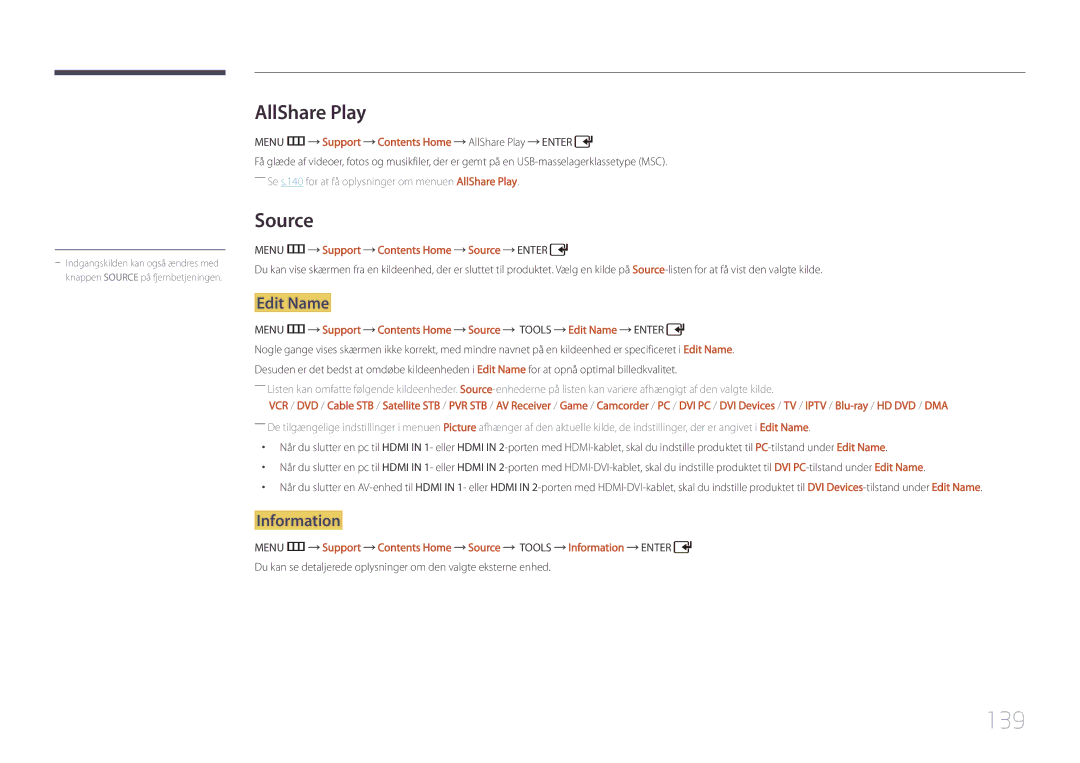 Samsung LH55UDCPLBB/EN, LH46UDCPLBB/EN manual 139, AllShare Play, Edit Name, Information 