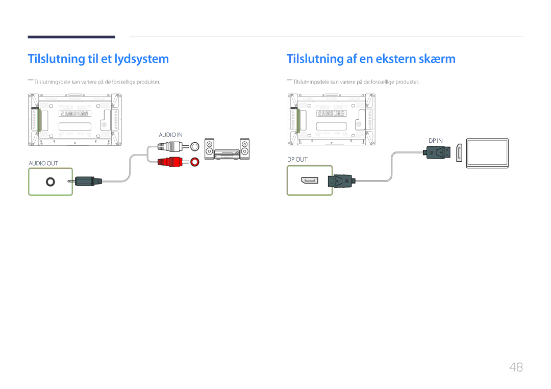 Samsung LH46UDCPLBB/EN, LH55UDCPLBB/EN manual Tilslutning til et lydsystem 