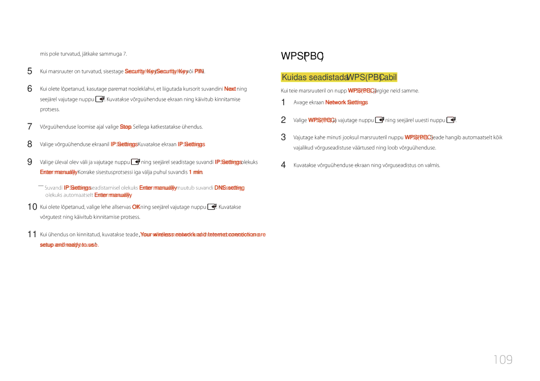 Samsung LH46UDCPLBB/EN manual 109, Kuidas seadistada Wpspbc abil, Kui teie marsruuteril on nupp WPSPBC, järgige neid samme 