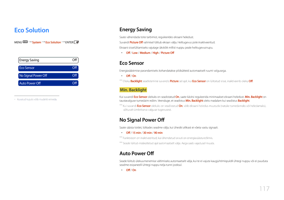 Samsung LH46UDCPLBB/EN manual Eco Solution, 117 