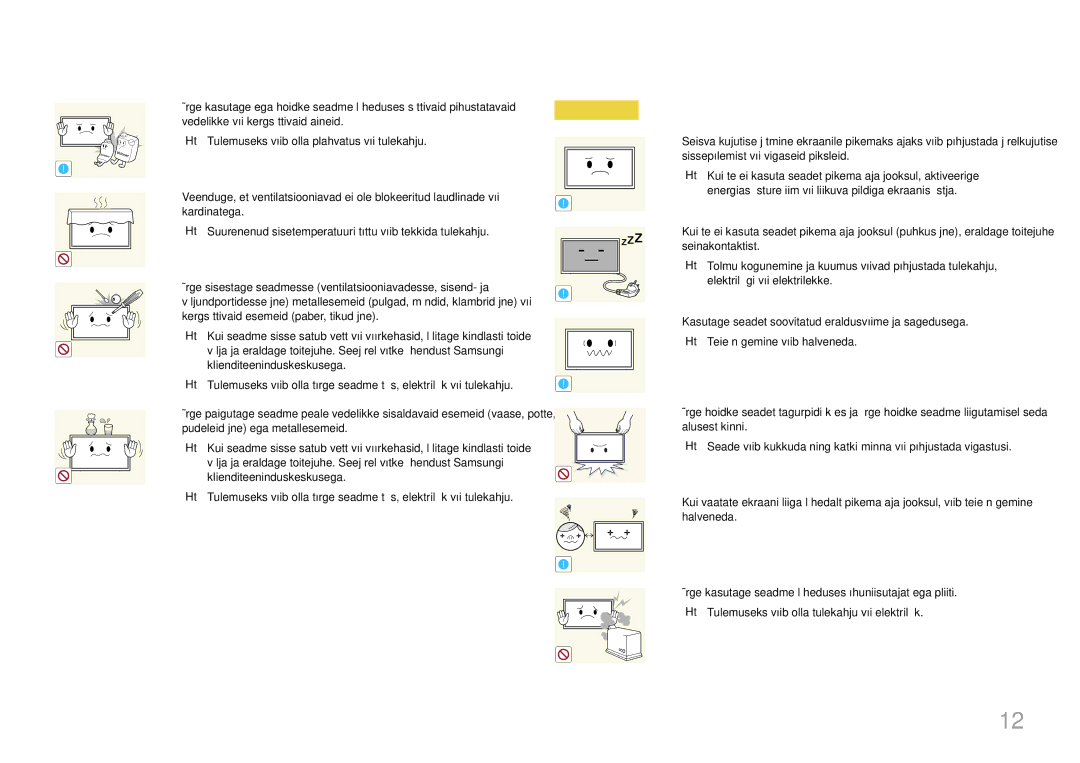 Samsung LH46UDCPLBB/EN manual Kergsüttivaid esemeid paber, tikud jne 