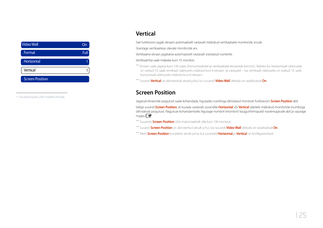 Samsung LH46UDCPLBB/EN manual 125, Vertical, Screen Position 