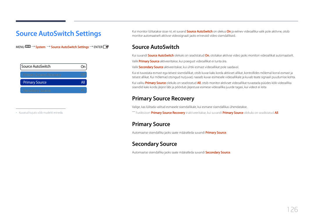 Samsung LH46UDCPLBB/EN manual Source AutoSwitch Settings, 126 