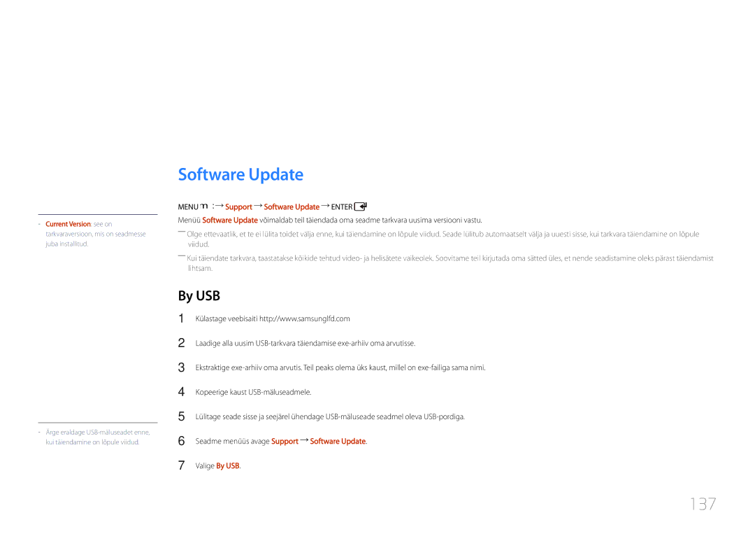Samsung LH46UDCPLBB/EN manual Tugi, Software Update, 137, By USB 