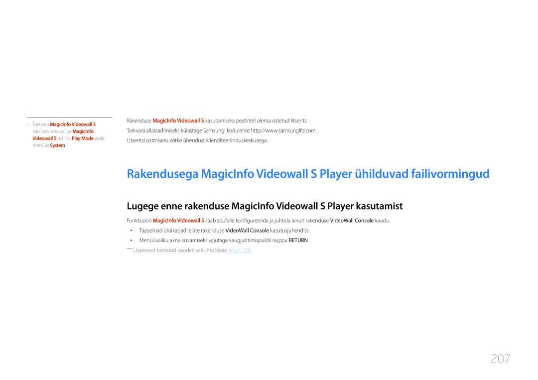 Samsung LH46UDCPLBB/EN manual MagicInfo Videowall S, 207 