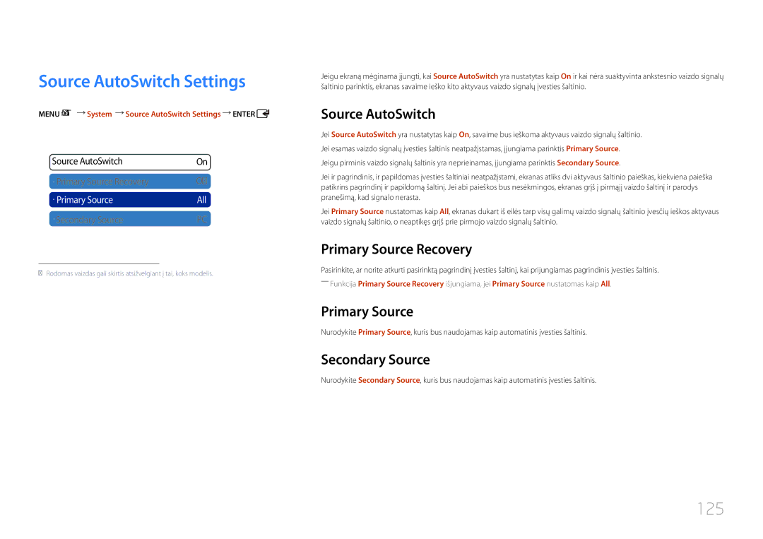 Samsung LH46UDCPLBB/EN manual Source AutoSwitch Settings, 125 